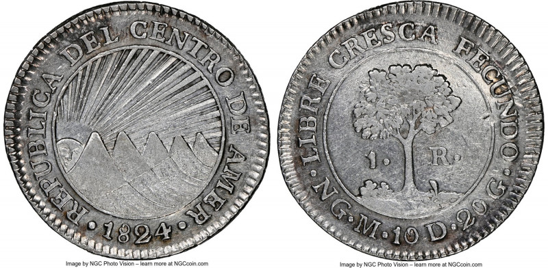 Central American Republic Real 1824 NG-M AU55 NGC, Nueva Guatemala mint, KM3, St...