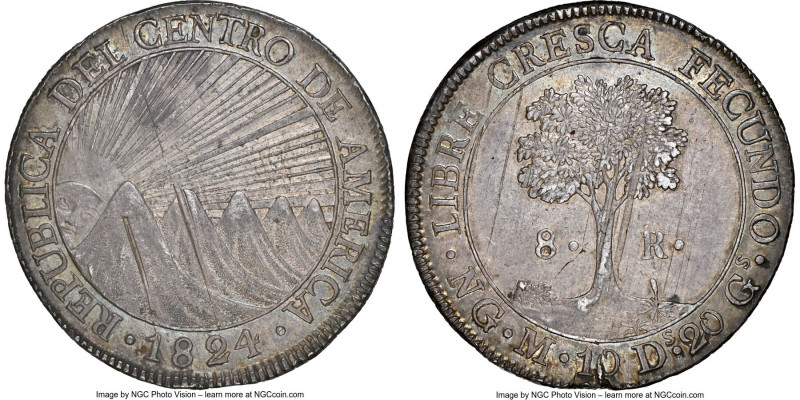 Central American Republic 8 Reales 1824 NG-M AU55 NGC, Nueva Guatemala mint, KM4...