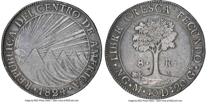 Central American Republic 8 Reales 1824 NG-M XF40 NGC, Nueva Guatemala mint, KM4...