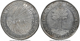Central American Republic 8 Reales 1825 NG-M MS62 NGC, Nueva Guatemala mint, KM4, WR-11, Elizondo-85, Stickney-C92. A coin which exists very near the ...