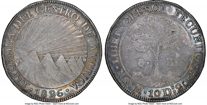 Central American Republic 8 Reales 1826 NG-M XF Details (Rim Damage) NGC, Nueva ...