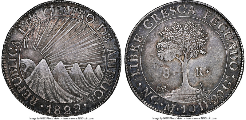 Central American Republic 8 Reales 1829 NG-M AU55 NGC, Nueva Guatemala mint, KM4...