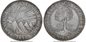 Central American Republic 8 Reales 1835 NG-M AU55 NGC, Nueva Guatemala mint, KM4, WR-11, Elizondo-93, Stickney-C92 (alignment not stated). Medal align...