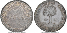 Central American Republic 8 Reales 1835 NG-M AU55 NGC, Nueva Guatemala mint, KM4, WR-11, Elizondo-93 (alignment not stated). Coin alignment. Laden wit...