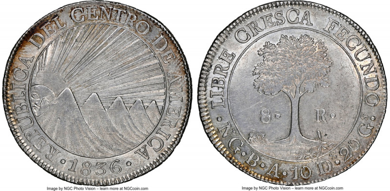 Central American Republic 8 Reales 1836 NG-BA MS61 NGC, Nueva Guatemala mint, KM...