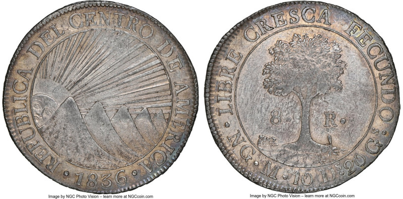 Central American Republic 8 Reales 1836 NG-M AU55 NGC, Nueva Guatemala mint, KM4...