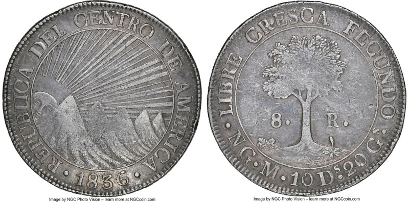 Central American Republic 8 Reales 1836 NG-M XF40 NGC, Nueva Guatemala mint, KM4...