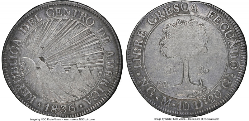 Central American Republic 8 Reales 1836 NG-M VF30 NGC, Nueva Guatemala mint, KM4...