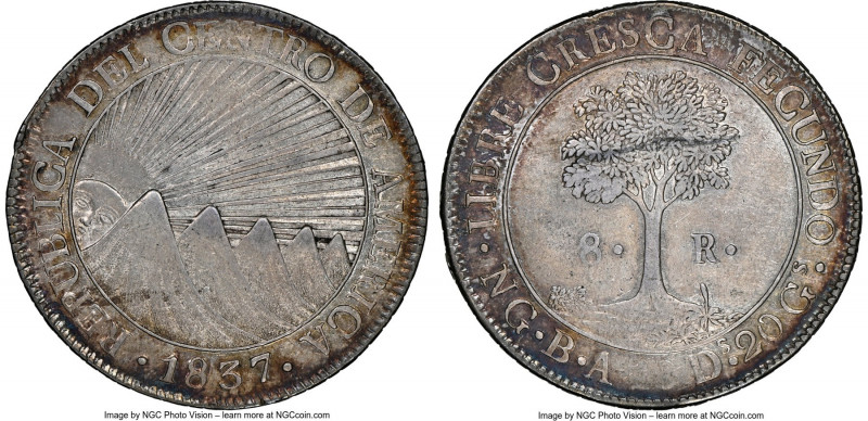 Central American Republic 8 Reales 1837 NG-BA AU55 NGC, Nueva Guatemala mint, KM...