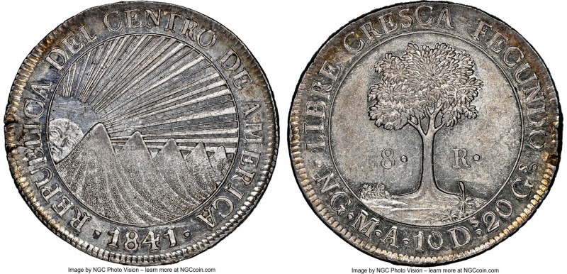 Central American Republic 8 Reales 1841 NG-MA MS62 NGC, Nueva Guatemala mint, KM...