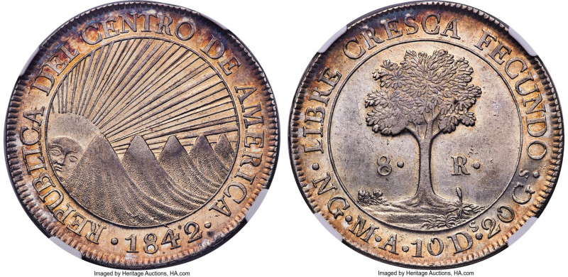 Central American Republic 8 Reales 1842/0 NG-MA MS62+ NGC, Nueva Guatemala mint,...