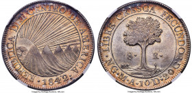 Central American Republic 8 Reales 1842/0 NG-MA MS62+ NGC, Nueva Guatemala mint, KM4, WR-11, cf. Elizondo-103 (this overdate not listed), Stickney-C92...