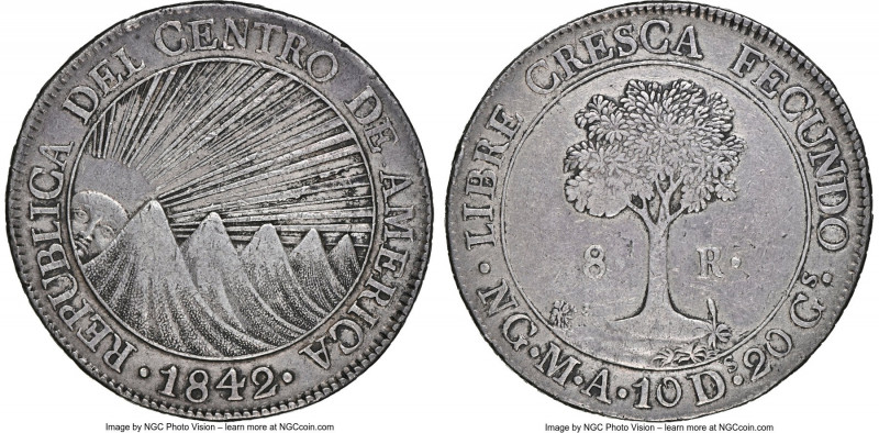 Central American Republic 8 Reales 1842/37 NG-MA XF45 NGC, Nueva Guatemala mint,...