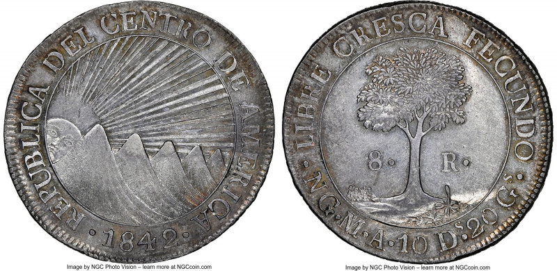 Central American Republic 8 Reales 1842 NG-M/BA AU58 NGC, Nueva Guatemala mint, ...