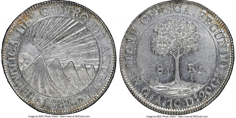 Central American Republic 8 Reales 1846/2 NG-A MS61 NGC, Nueva Guatemala mint, K...