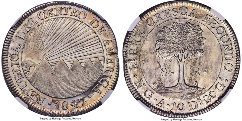 Central American Republic 8 Reales 1847/6 NG-A MS63 NGC, Nueva Guatemala mint, K...