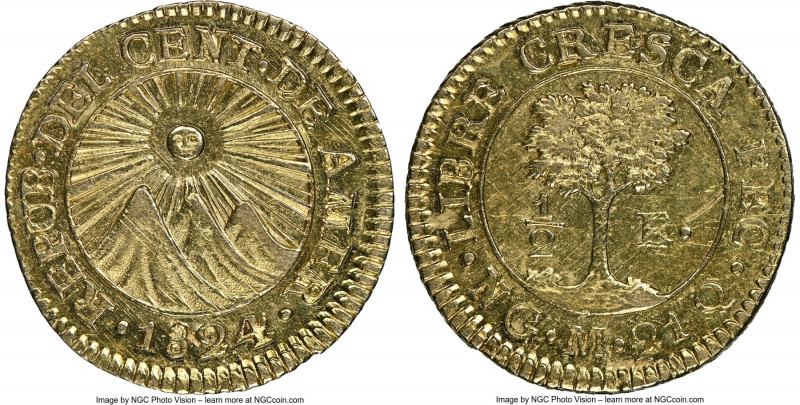 Central American Republic gold 1/2 Escudo 1824 NG-M UNC Details (Reverse Scratch...