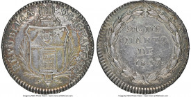 Republic silver "Constitution" Proclamation Medal of One Real 1847 AU58 NGC, Fonrobert-7236, Stickney-C106. 20mm. Struck in commemoration of the decla...