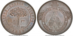 Republic Provisional 8 Pesos 1862 T-A MS65 Brown NGC, London, KM27, Guttag-2283, Stickney-C273. Variety with dots flanking date. The largest denominat...