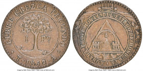 Republic Provisional 8 Pesos 1862 T-A AU55 Brown NGC, Tegucigalpa mint KM27, Stickney-C273. Variety with dots flanking date. Alluringly glossy and nea...
