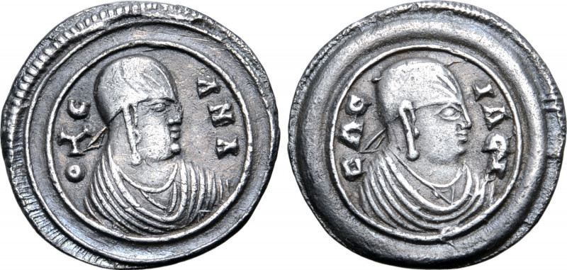 Kingdom of Axum, Ousanas I AR Unit. Circa AD 325-345. OYCANA ("Ousanas"), draped...