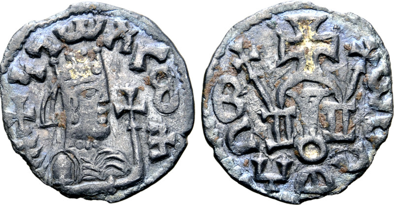 Kingdom of Axum, Armah (Alla Amidas) Gilt AR Unit. Circa AD 540-560. Crowned and...