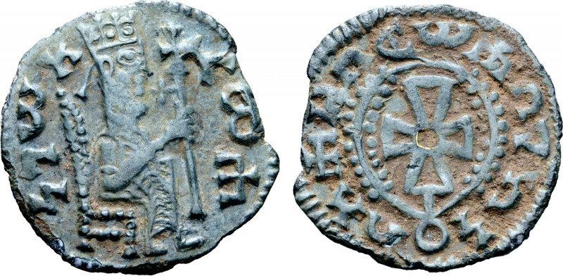 Kingdom of Axum, Armah (Alla Amidas) Gold-Inlaid Æ Unit. Circa AD 540-550. Crown...