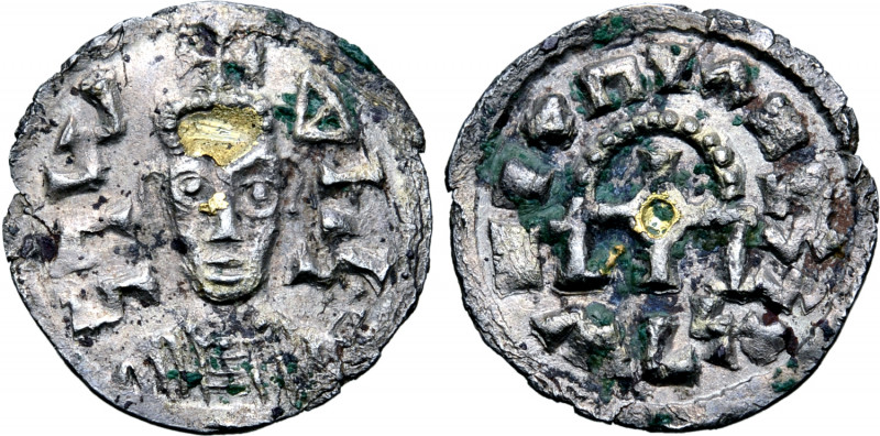 Kingdom of Axum, Wazena (Ella Gabaz) Gilt AR Unit. Circa AD 550-570. Crowned and...