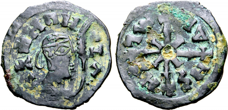 Kingdom of Axum, Wazena (Ella Gabaz) Gold-Inlaid Æ Unit. Circa AD 550-570. Drape...