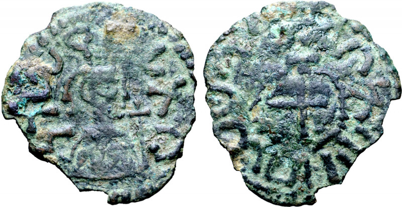 Kingdom of Axum, Israel Æ Unit. Circa AD 570-580. Crowned and draped bust to rig...