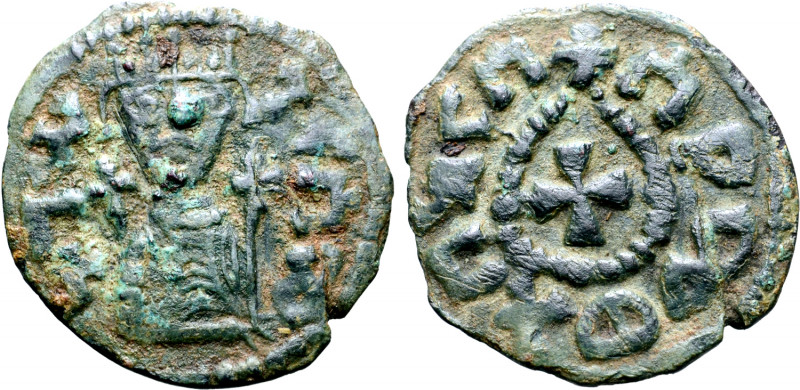 Kingdom of Axum, Gersem Æ Unit. Circa AD 580. Crowned and draped bust facing, ho...
