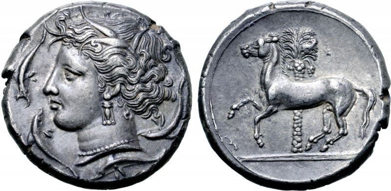 Sicily, Siculo-Punic AR Tetradrachm. Entella, circa 345/38-320/15 BC. Head of Ta...