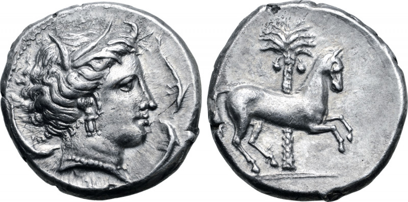 Sicily, Siculo-Punic AR Tetradrachm. Entella, circa 345/38-320/15 BC. Head of Ta...