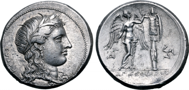 Sicily, Syracuse AR Tetradrachm. Time of Agathokles, circa 310-305 BC. Head of K...