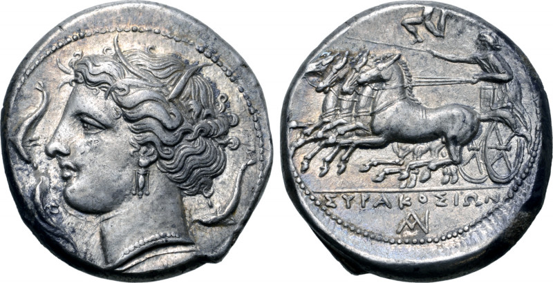 Sicily, Syracuse AR Tetradrachm. Time of Agathokles, circa 310-305 BC. Wreathed ...