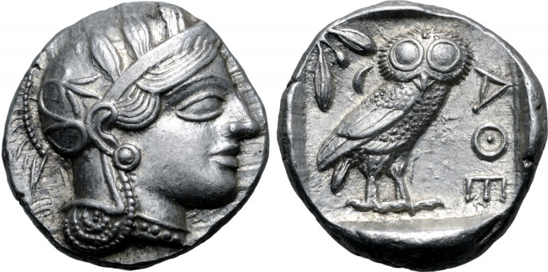 Attica, Athens AR Tetradrachm. Circa 454-404 BC. Head of Athena to right, wearin...