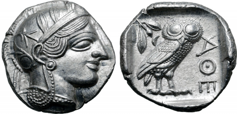 Attica, Athens AR Tetradrachm. Circa 454-404 BC. Head of Athena to right, wearin...
