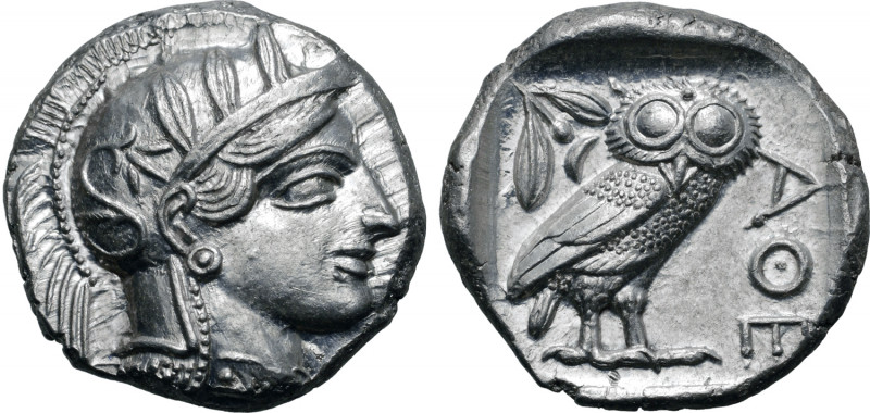 Attica, Athens AR Tetradrachm. Circa 454-404 BC. Head of Athena to right, wearin...