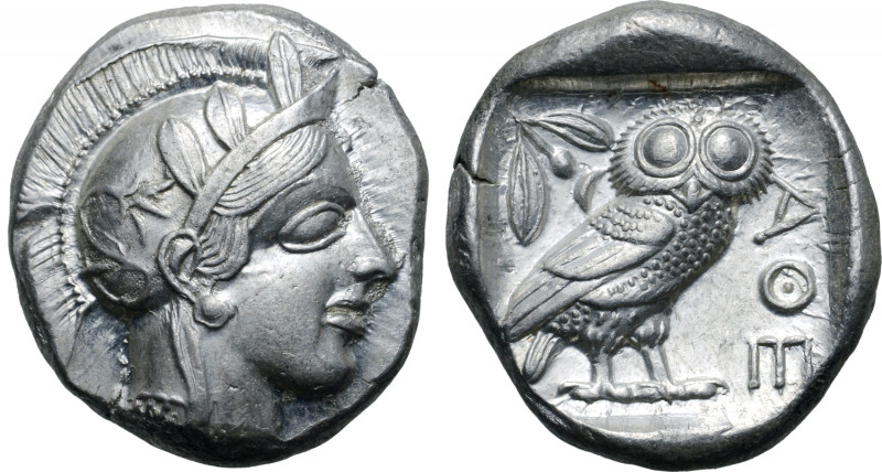 Attica, Athens AR Tetradrachm. Circa 454-404 BC. Head of Athena to right, wearin...