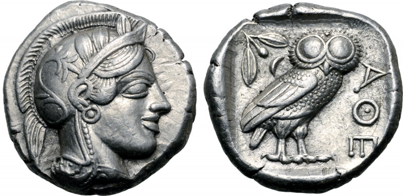 Attica, Athens AR Tetradrachm. Circa 454-404 BC. Head of Athena to right, wearin...