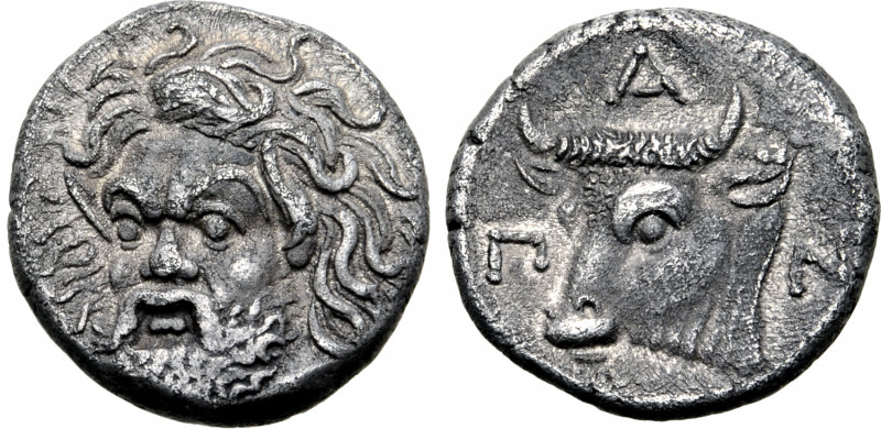 Kimmerian Bosporos, Pantikapaion AR Drachm. Circa 340-325 BC. Head of bearded sa...