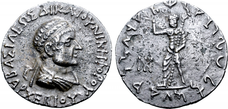 Indo-Greek Kingdom, Archebios Dikaios Nikephoros AR Tetradrachm. Circa 75-65 BC....