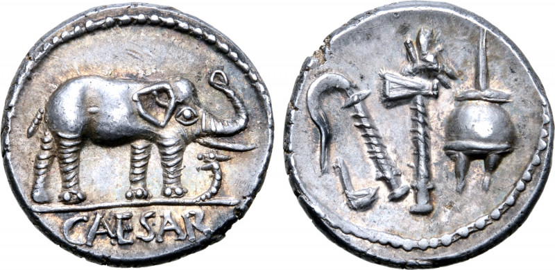 Julius Caesar AR Denarius. Military mint travelling with Caesar, 49-48 BC. Eleph...
