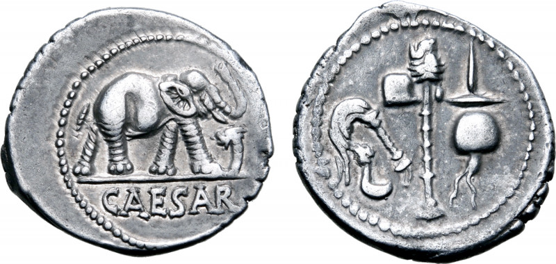 Julius Caesar AR Denarius. Military mint travelling with Caesar, 49-48 BC. Eleph...