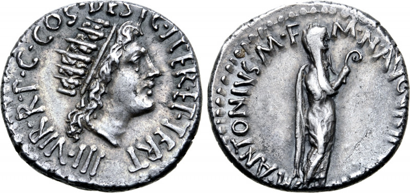 Marc Antony AR Denarius. Athens, 38-37 BC. III•VIR•R•P•C•COS•DESIG•ITER•ET•TERT,...