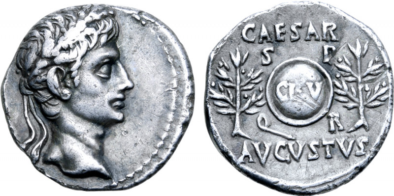 Augustus AR Denarius. Spanish mint (Colonia Caesaraugusta?), 19-18 BC. Head to r...