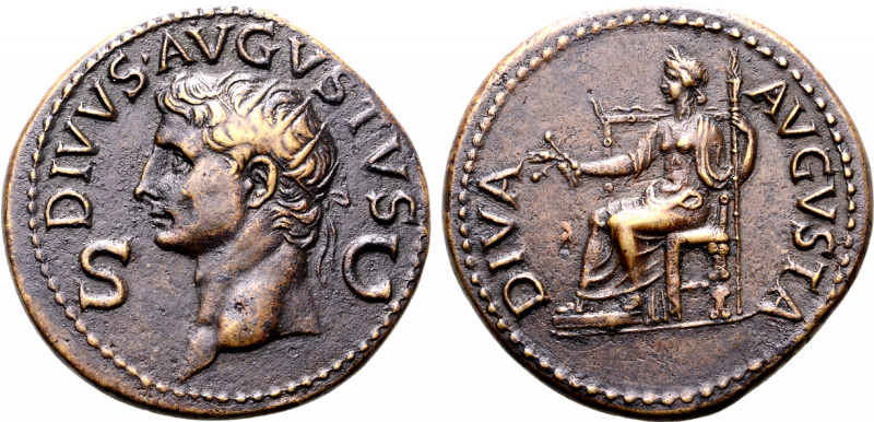 Divus Augustus Æ Dupondius. Rome, AD 41-50. DIVVS AVGVSTVS, radiate head to left...