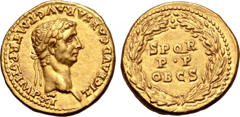 Claudius AV Aureus. Lugdunum, AD 46-47. TI CLAVD CAESAR AVG P M TR P VI IMP XI, ...
