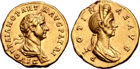 Divus Trajan, with Plotina (wife of Trajan), AV Aureus.