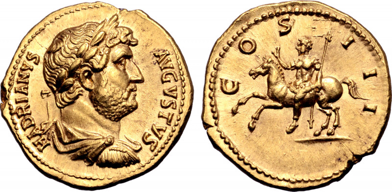 Hadrian AV Aureus. Rome, AD 125-127. HADRIANVS AVGVSTVS, laureate, draped and cu...